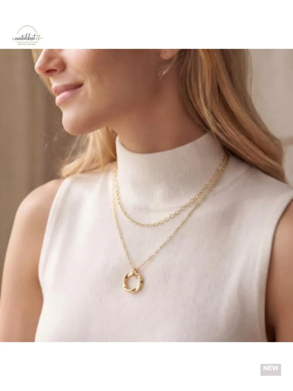 14K Gold Plated Layered Necklace Set with Dainty Pendant & Bracelet